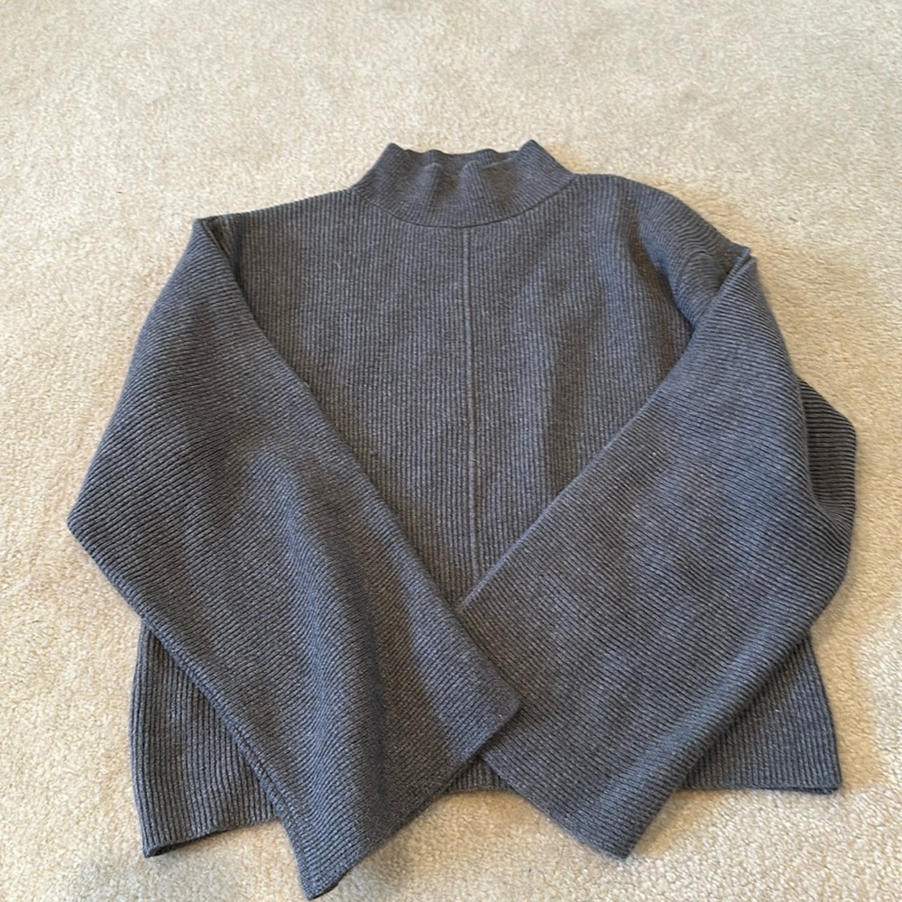 Mango Greg ribbed, mock, semi- cropped sweater with button detail on sleeve